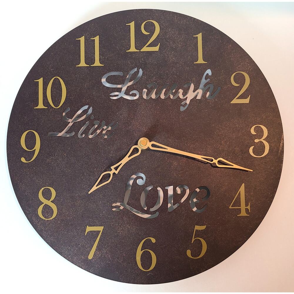 Clock Geneva 4310G 12" Inch Laugh Live Love Metal Brown Bronze Wall Clock Works